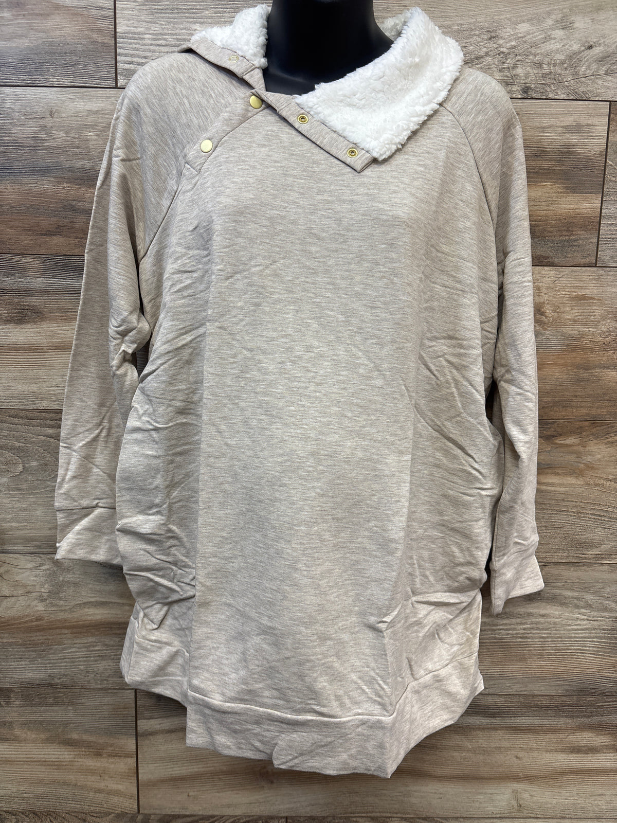 NEW Isabel Maternity Snap Sherpa Collar Sweatshirt Oatmeal sz XXL