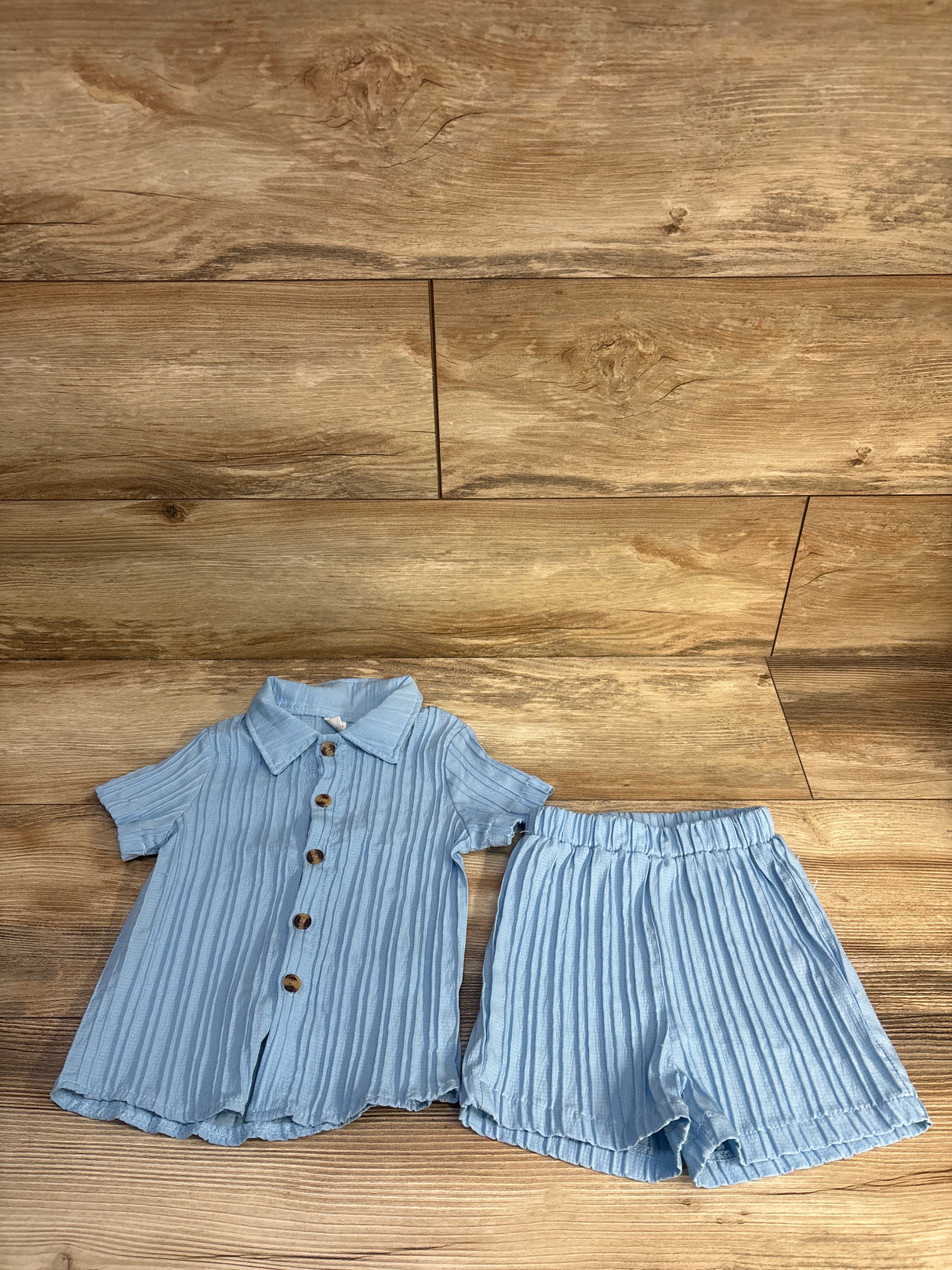 Shein 2pc Button-Up Shirt & Shorts Set Blue sz 3-4T