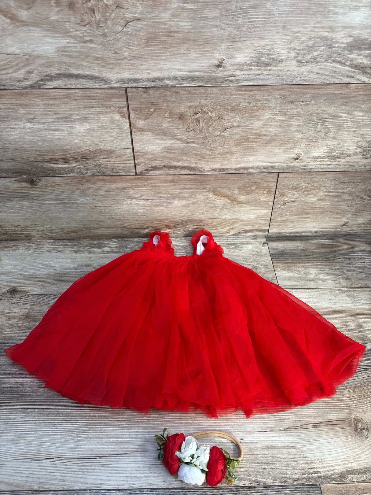 2pc Sleeveless Tulle Dress & Floral Headband Red sz 12-18m