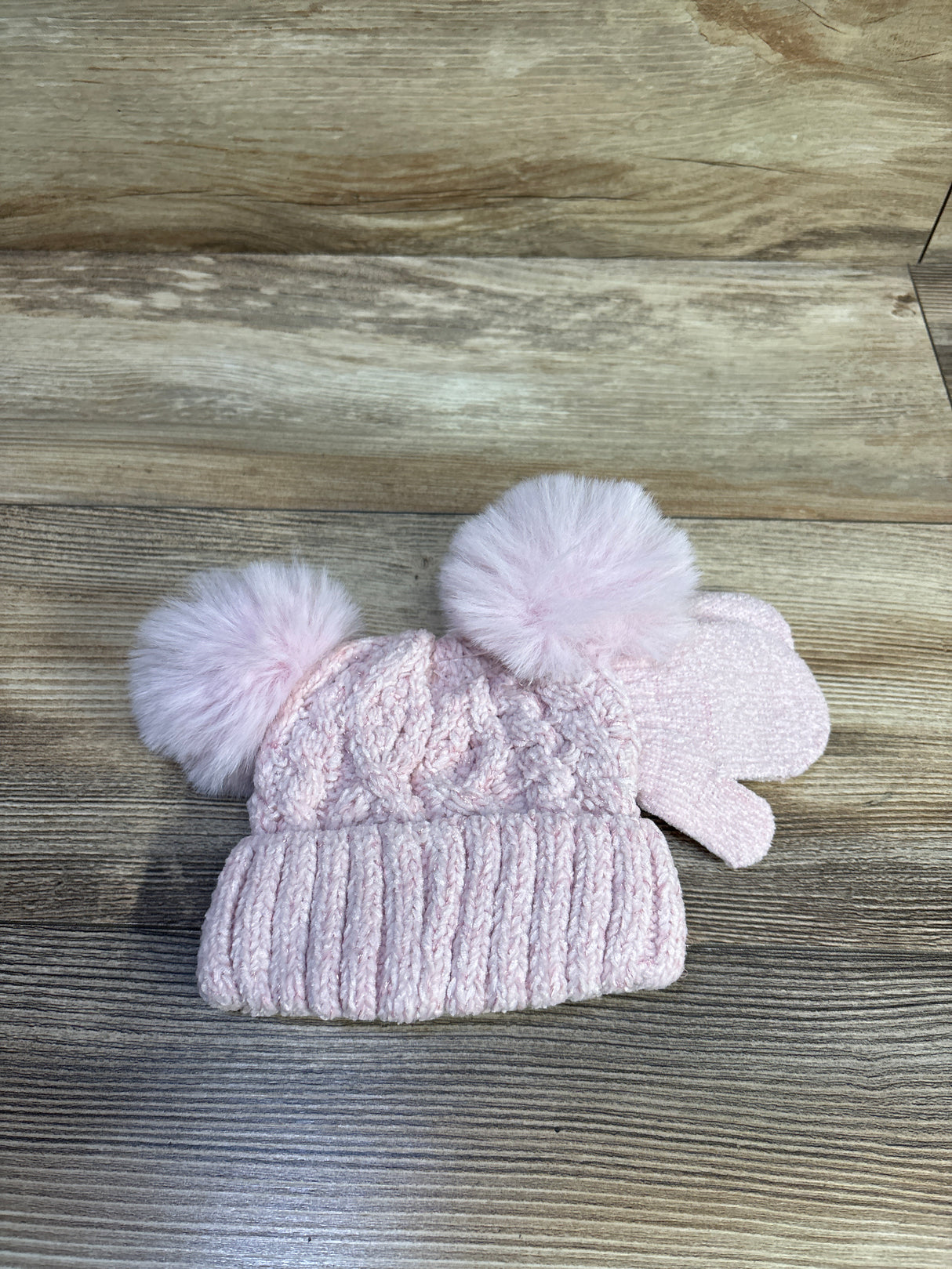 NEW Toby & Me 2pc Pom Pom Beanie & Mittens Set Pink sz 6-12m
