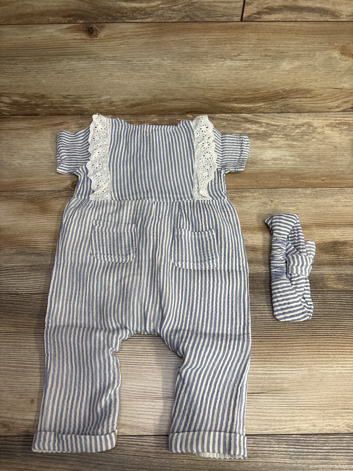 Jessica Simpson Striped Ruffled Coverall Blue sz 6-9m