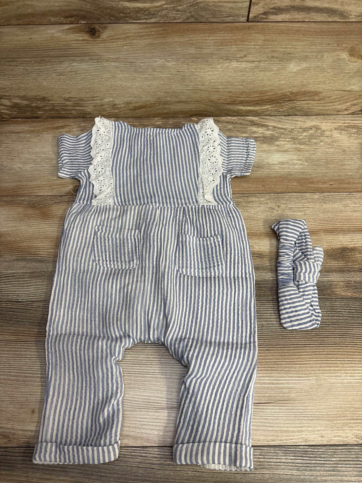 Jessica Simpson Striped Ruffled Coverall Blue sz 6-9m