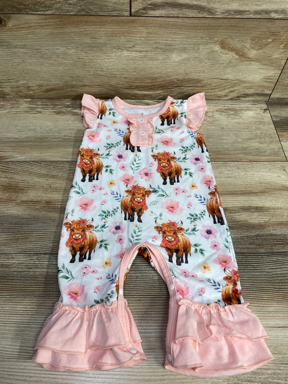 Shein Highland Cow Print Flair Bottom Coverall White sz 6-9m