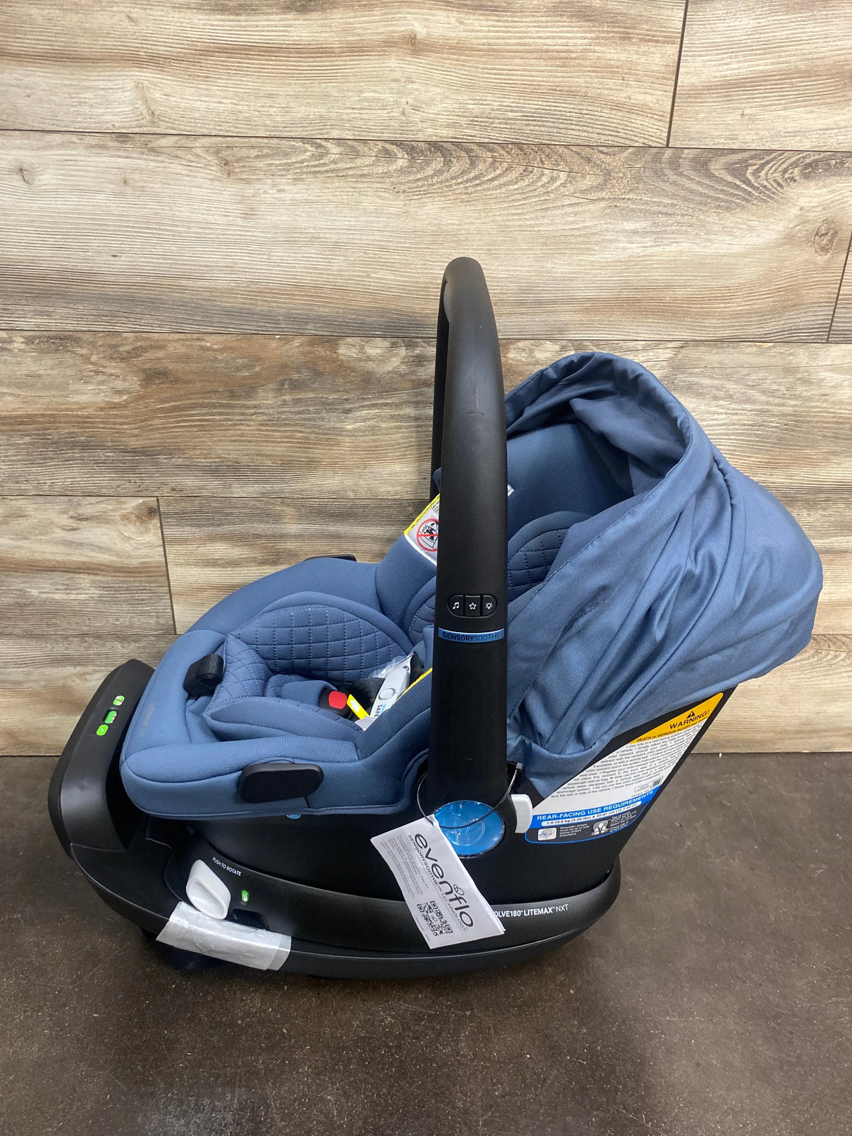 NEW Evenflo Revolve 180 LiteMax NXT Rotating Infant Car Seat with Sensory Soothe in Flint Blue 3-30lbs