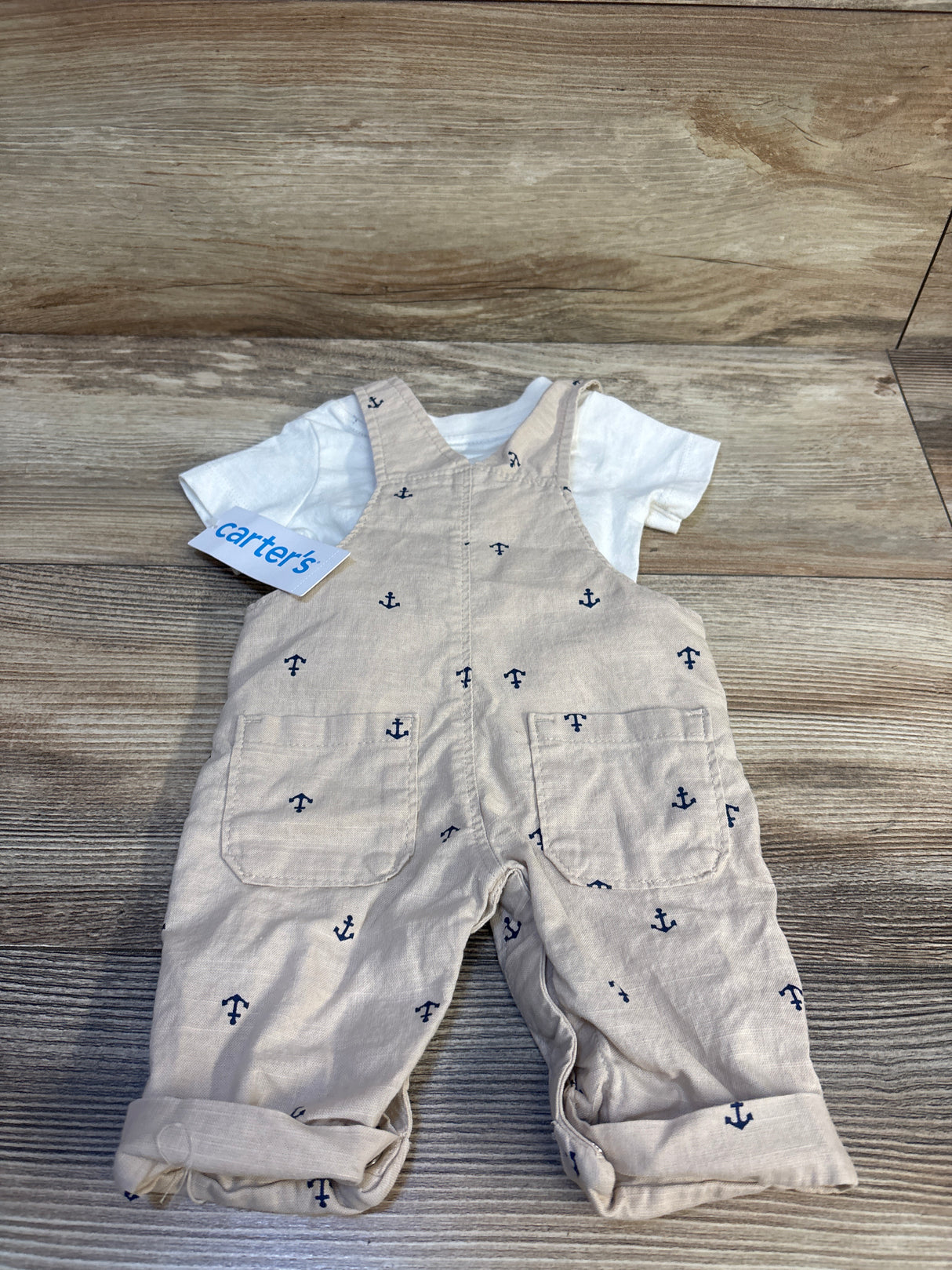 NEW Carter's 2pc Shirt & Anchor Print Overalls Set White sz Newborn