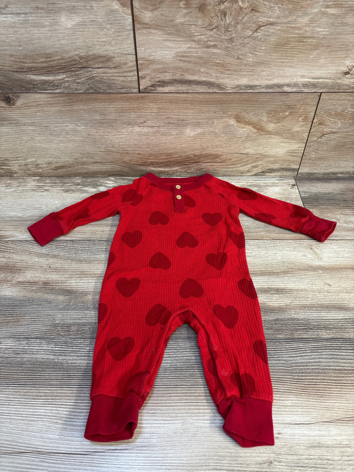 Cat & Jack Ribbed Heart Print Coverall Red sz 3-6m
