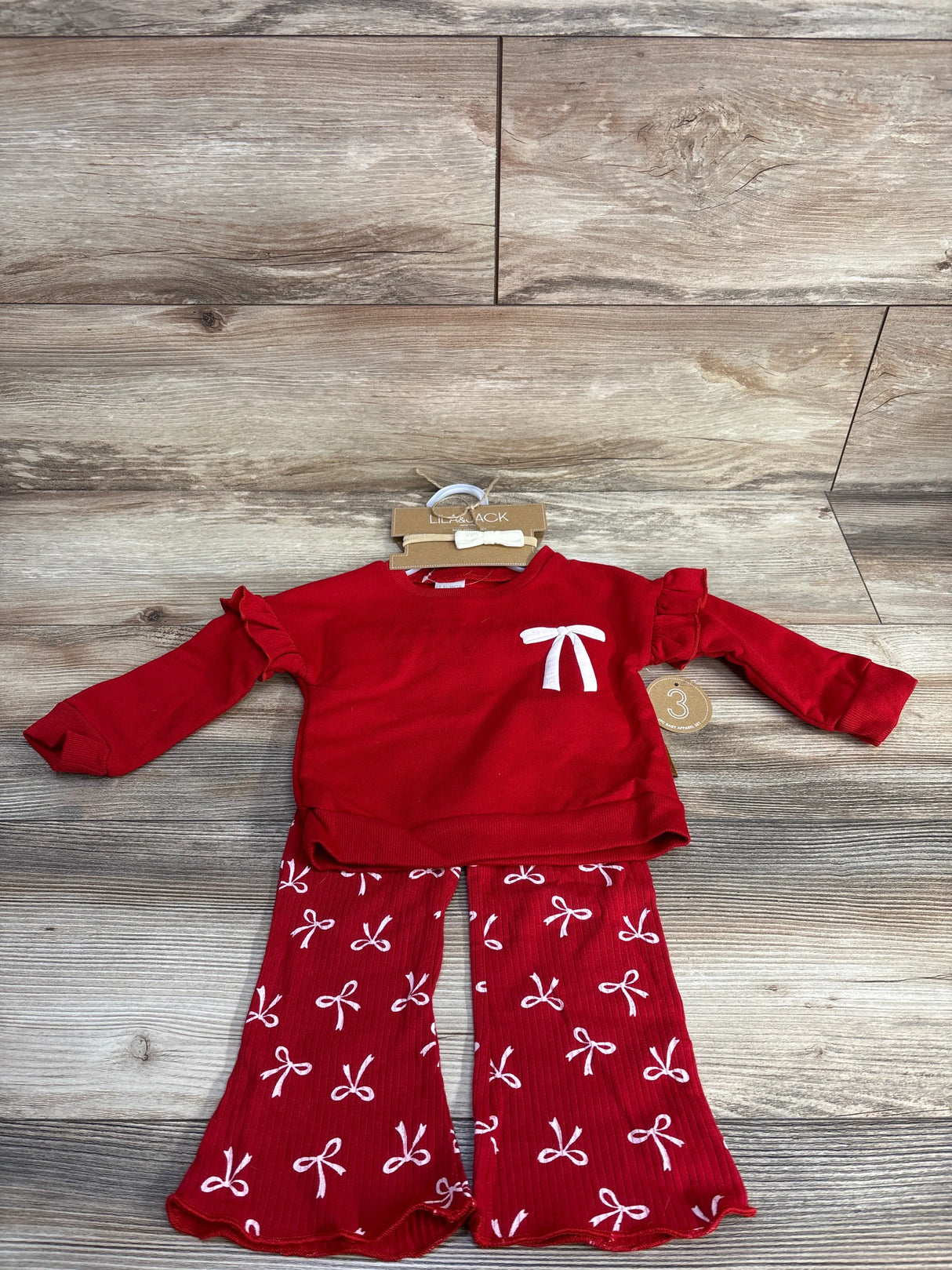 NEW Lila & Jack 2pc Bow Sweatshirt & Ribbed Bottoms Red sz 12-18m