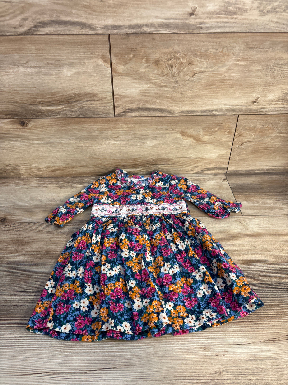 Bonnie Baby Floral Embroidered Long Sleeve Dress Blue sz 24m