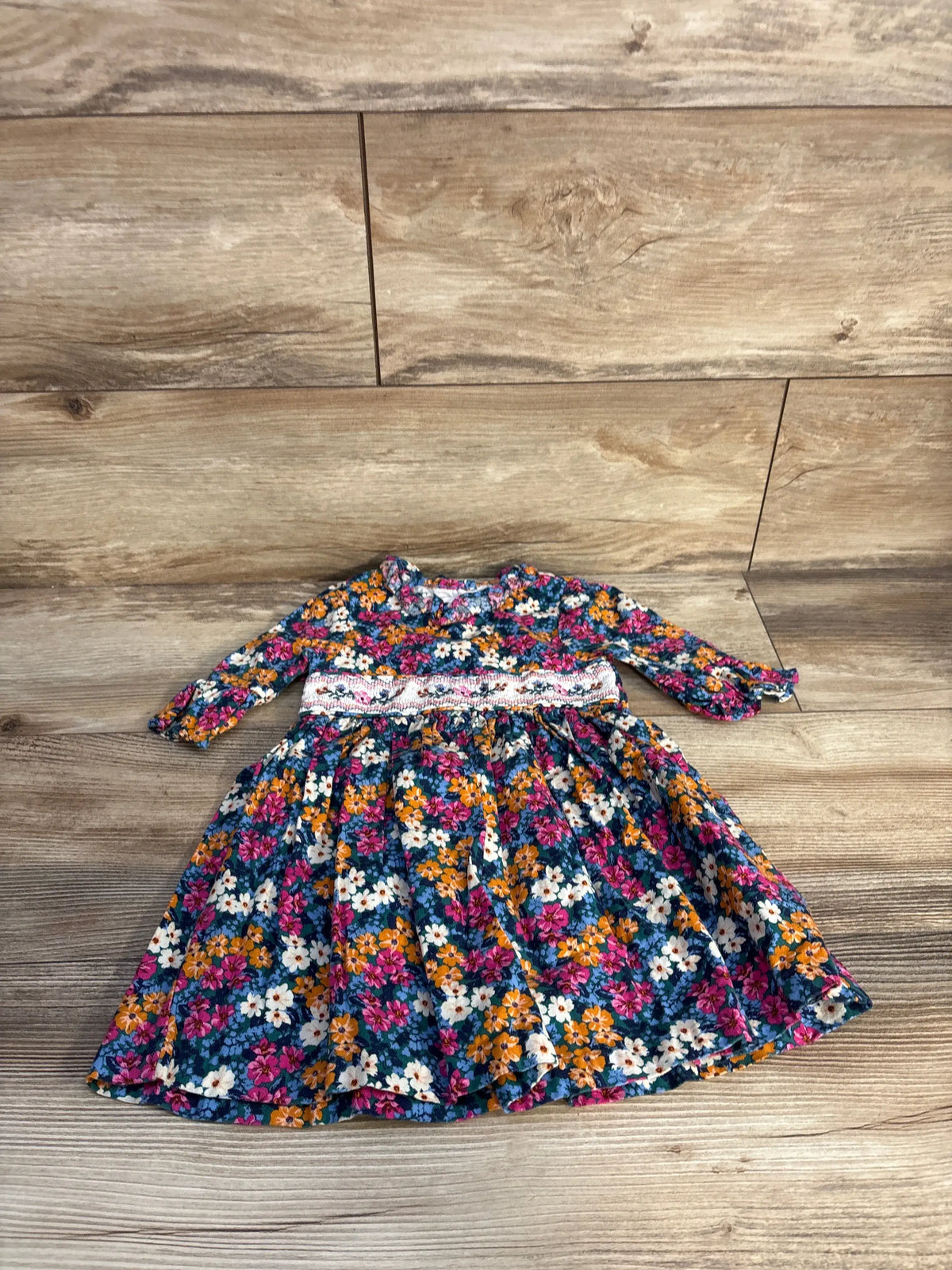 Bonnie Baby Floral Embroidered Long Sleeve Dress Blue sz 24m