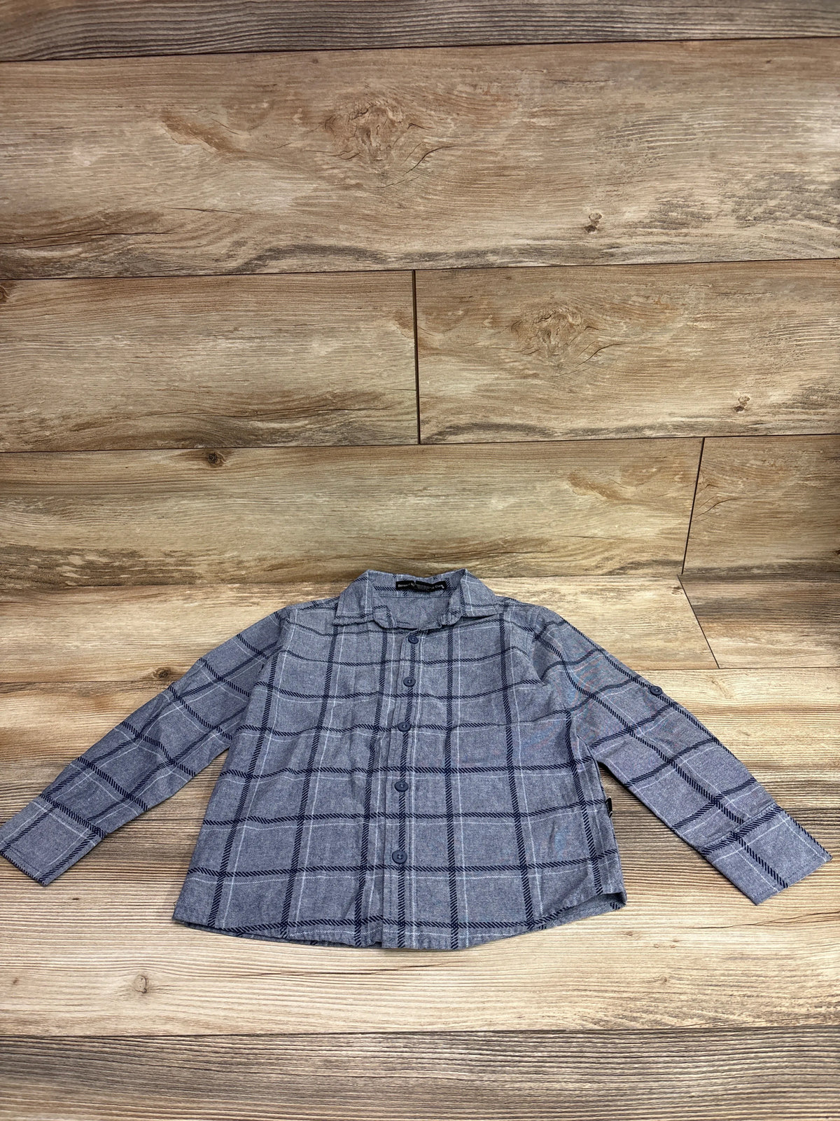 Beverly Hills Polo Club blue and grey plaid long sleeve button-up shirt for kids