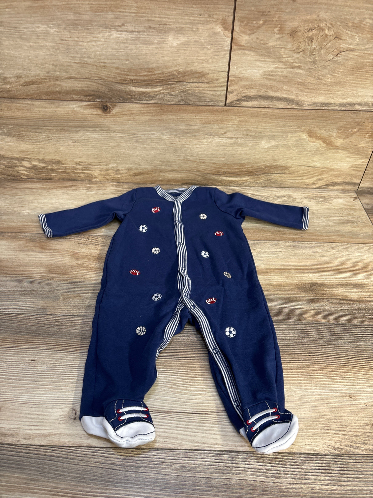 Little Me Embroidered Football Sleeper Navy sz 6m