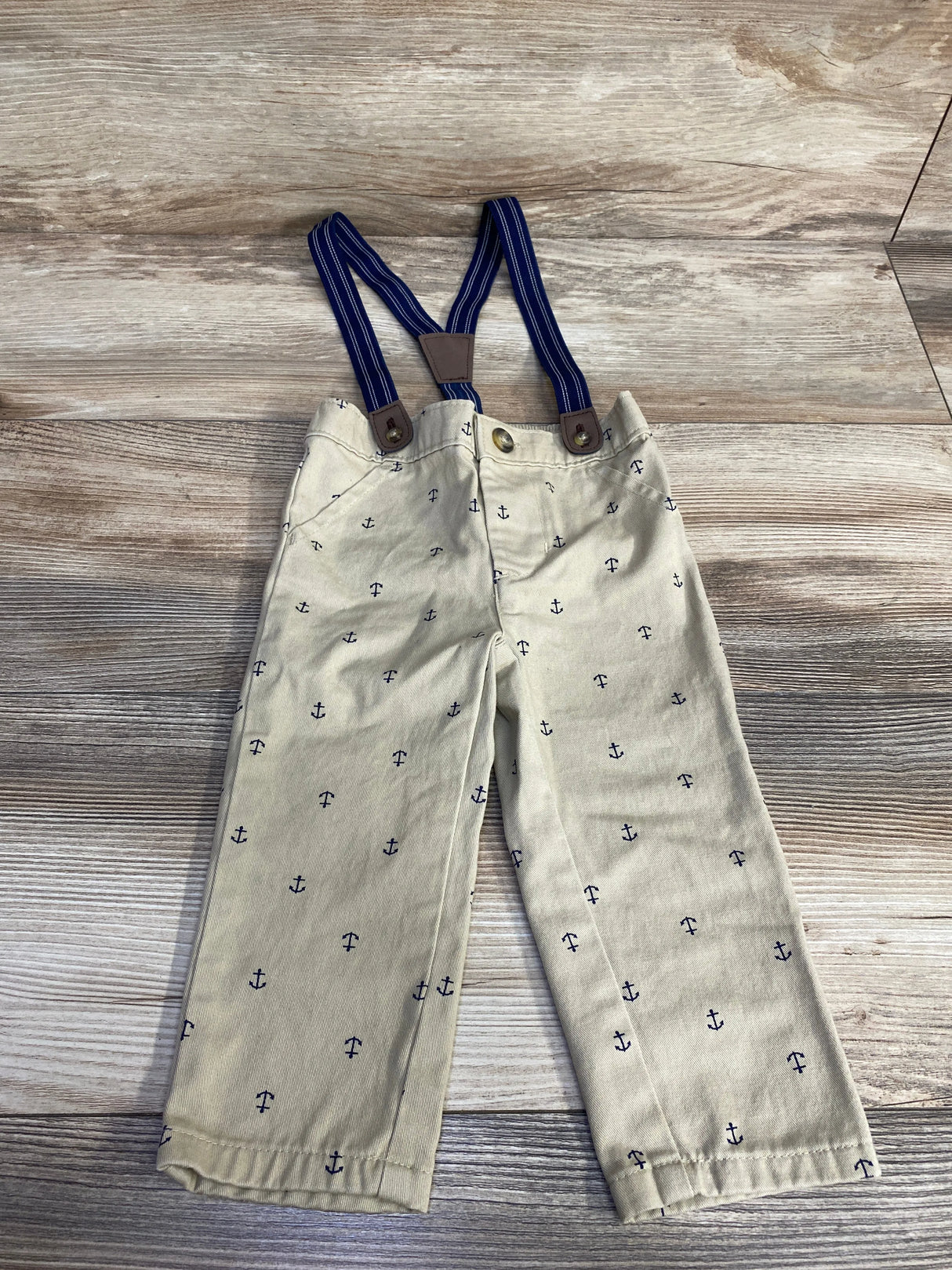 Just One You Anchor Print Suspender Pants Tan sz 12m - Me n Mommy To Be