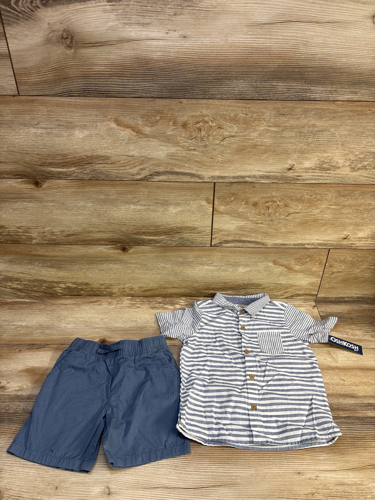 NEW OshKosh Horizontal Striped Woven Top and Shorts Set Blue sz 4T