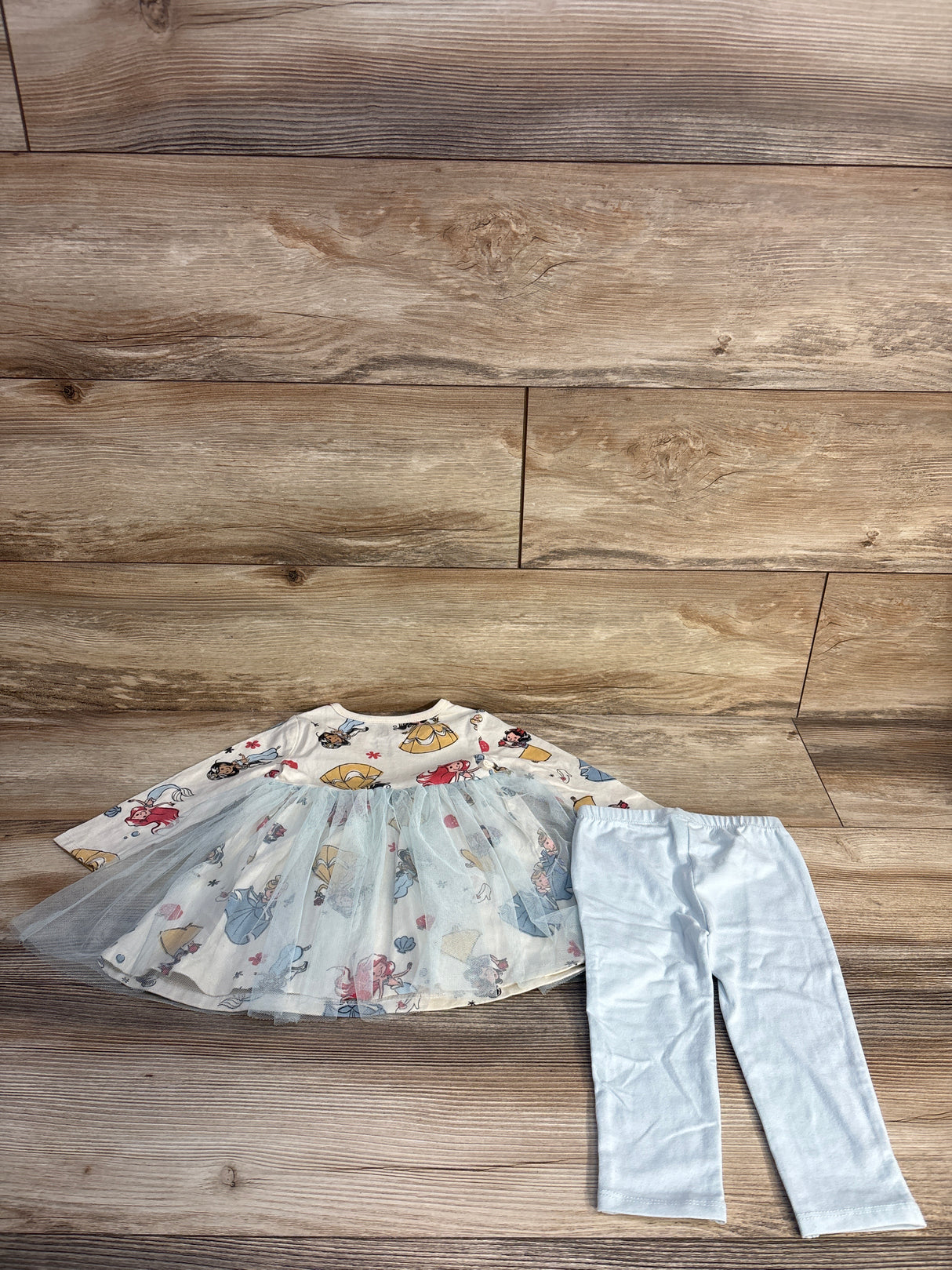 Old Navy x Disney Baby 2pc Long-Sleeve Tulle Tutu Dress & Leggings Set Ivory sz 12-18m