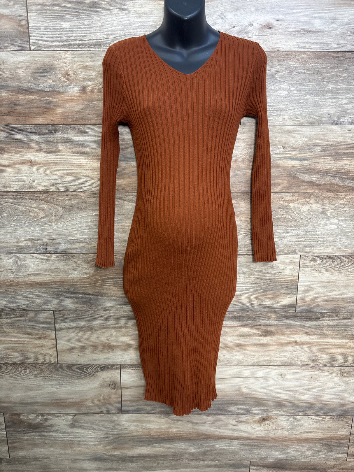 NEW Wantroy Maternity Ribbed Long Sleeve Dress Rust sz Medium