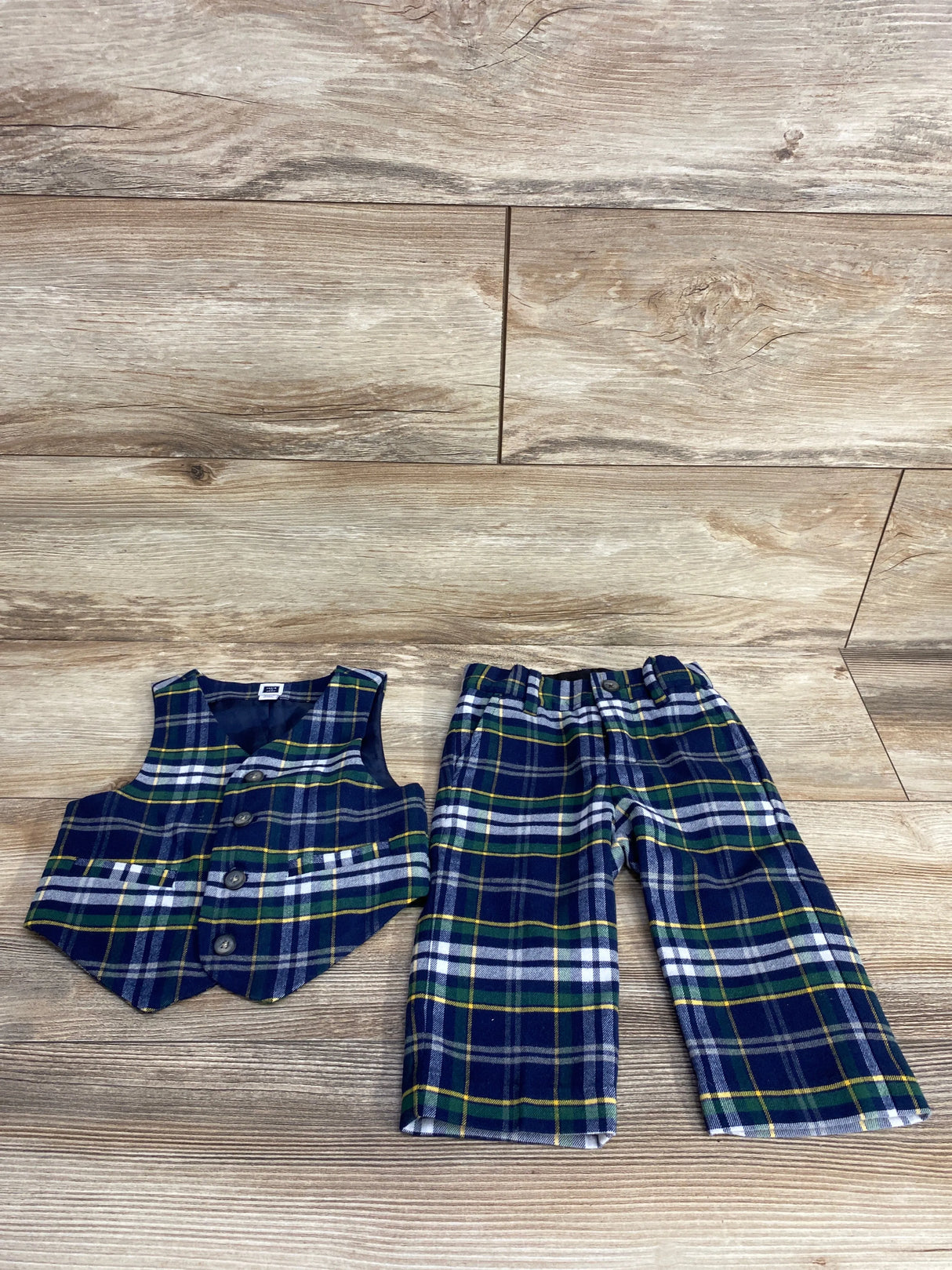 Janie & Jack Tartan Vest & Pants 2pc Set Navy sz 6-12m
