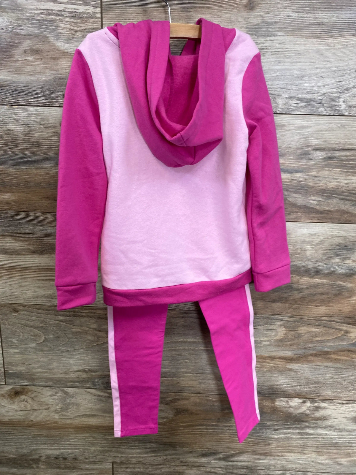 Pink and light pink kids hoodie set with matching leggings, perfect for cozy playtime or casual wear.