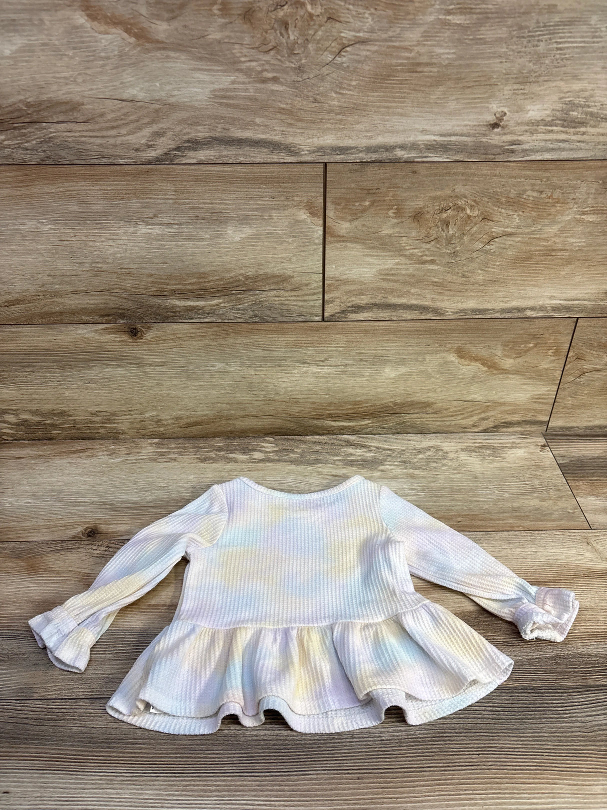 Cat & Jack Tie-Dye Waffle Knit Peplum Top White sz 12m