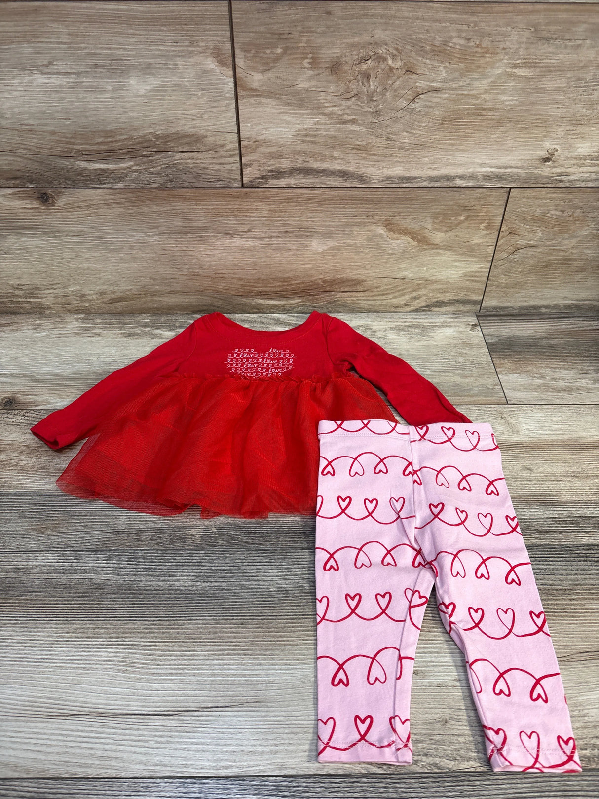 Cat & Jack Heart Print Tulle Shirt & Leggings Set Red z 12m