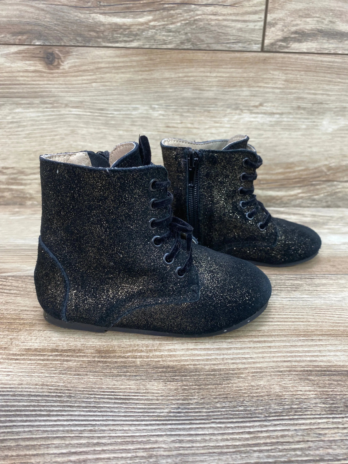 Spellbound Black Glitter Combat Boots with Side Zipper Sz 8c - Me n Mommy To Be