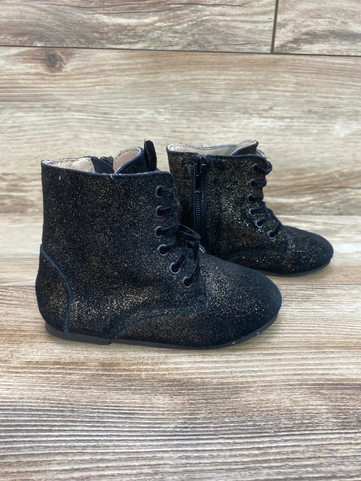 Spellbound Black Glitter Combat Boots with Side Zipper Sz 8c - Me n Mommy To Be