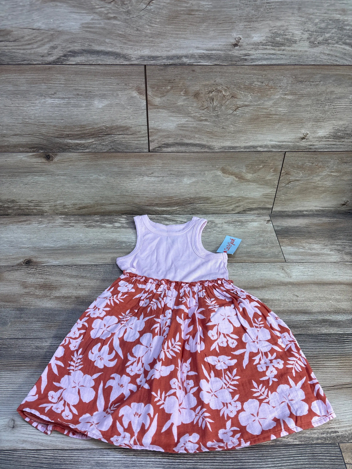 Cat & Jack ribbed light pink tank dress with a rust-orange floral print skirt