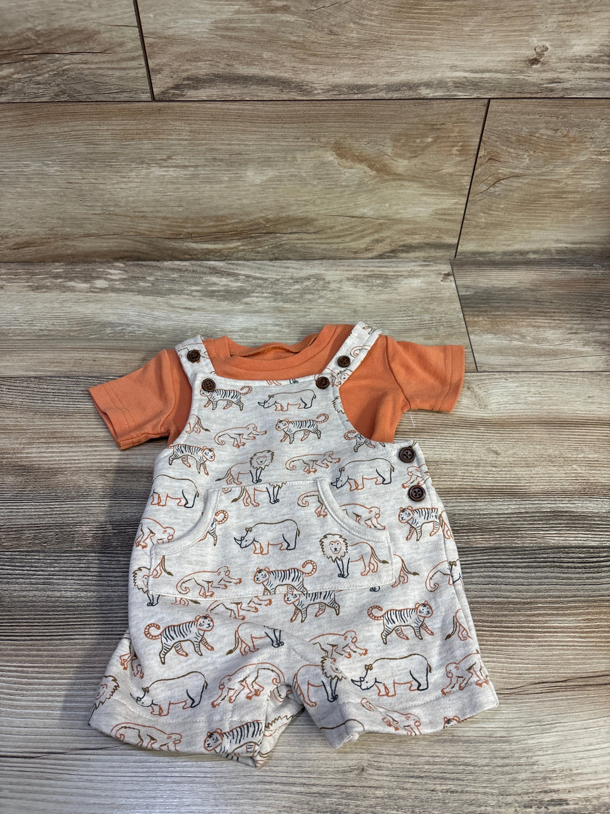 Baby Essentials 2pc Shirt & Animal Print Shortalls Orange sz 12m