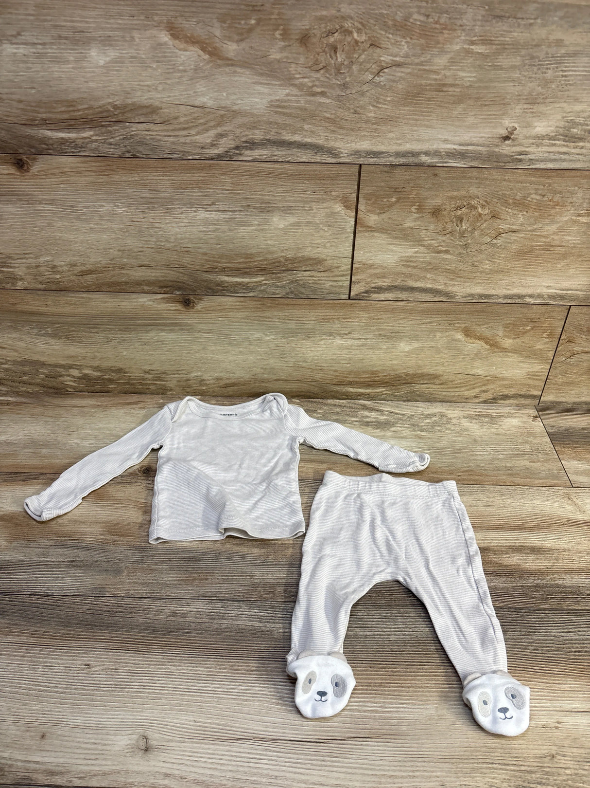 Just One You 2pc Striped Shirt & Footed Pants Set White sz 3m
