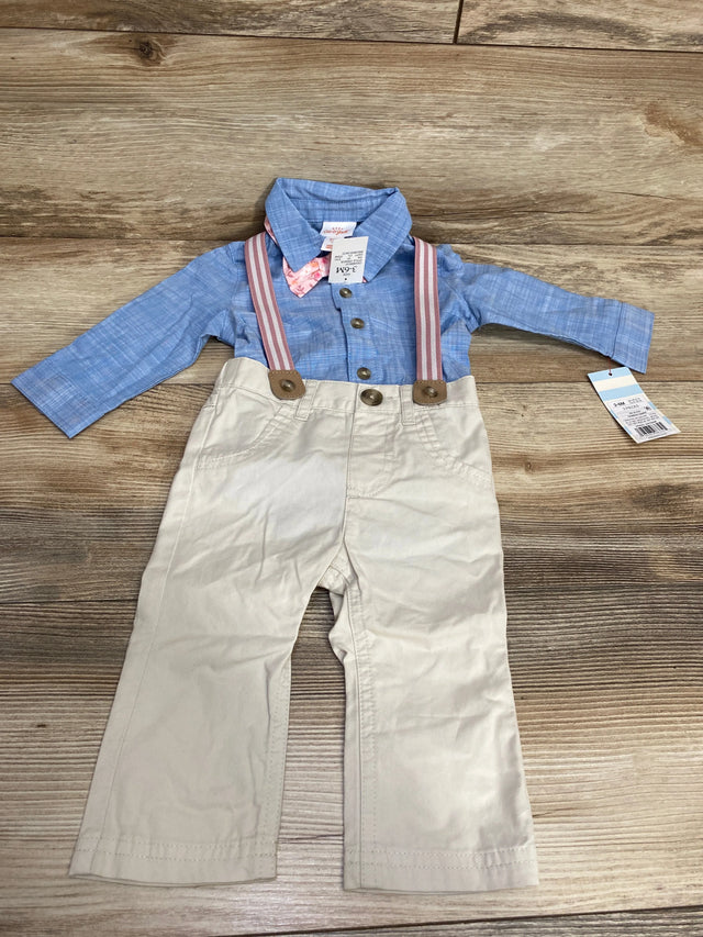 NEW Cat & Jack 4pc Chambray Suspender Set Blue sz 3-6m - Me n Mommy To Be