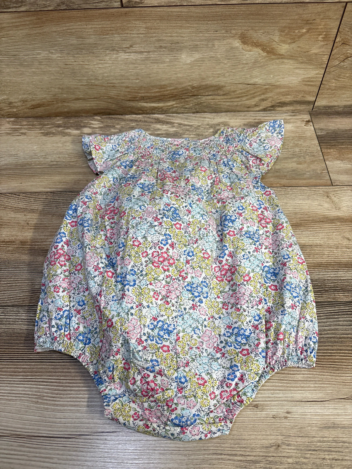 Question Everything Floral Hand-Smocked Bubble Romper White sz 18-24m