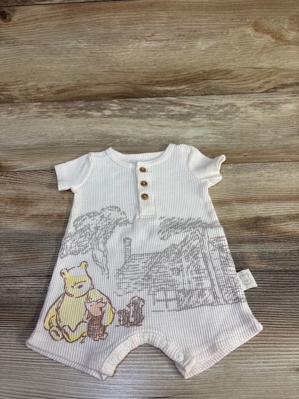 Disney Winnie The Pooh Henley Thermal Shortie Romper Ivory sz Newborn