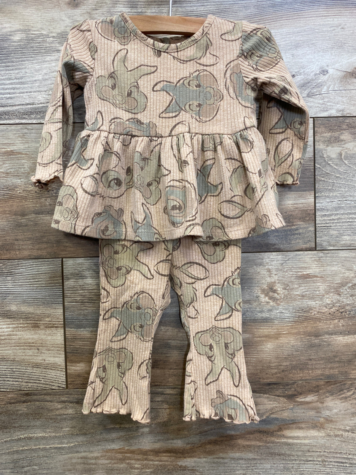 Disney Baby 2pc Ribbed Bambi Peplum Shirt & Bottoms Set Caramel sz 6-9m
