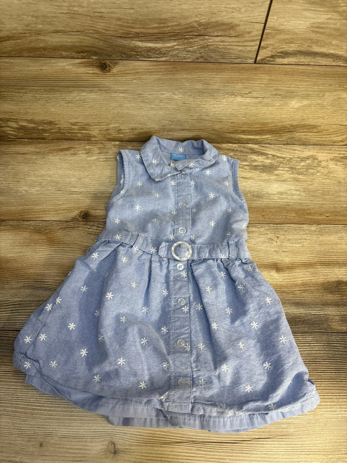 Blue floral baby dress with button front and belt, perfect for kids' fashion