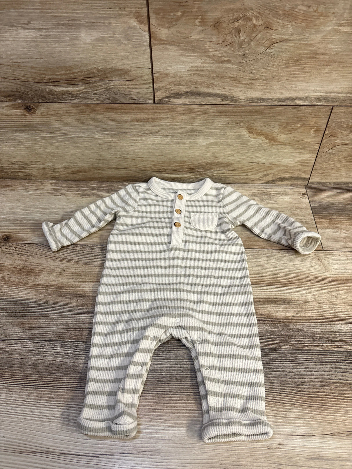 Cat & Jack Waffle Knit Henley Coverall Beige sz 3-6m