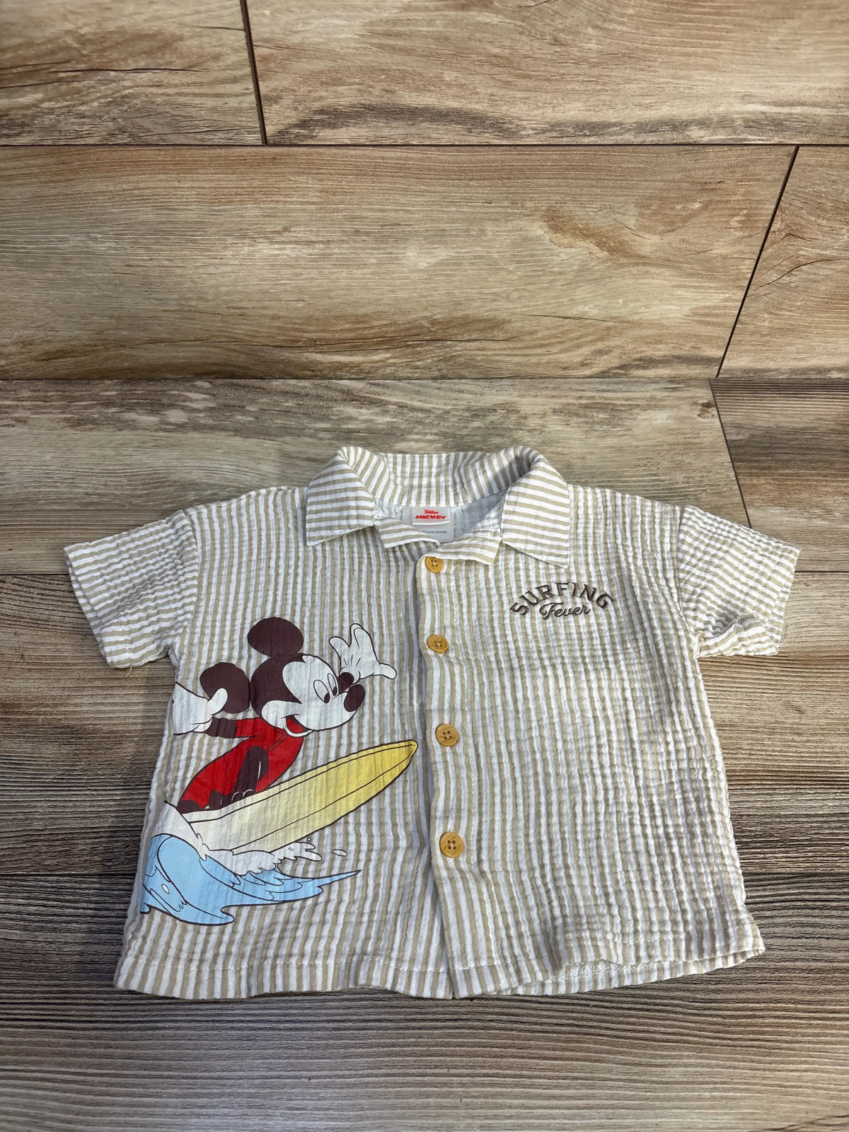 Disney Junior Mickey Mouse Striped Button-Up Shirt Ivory sz 12m