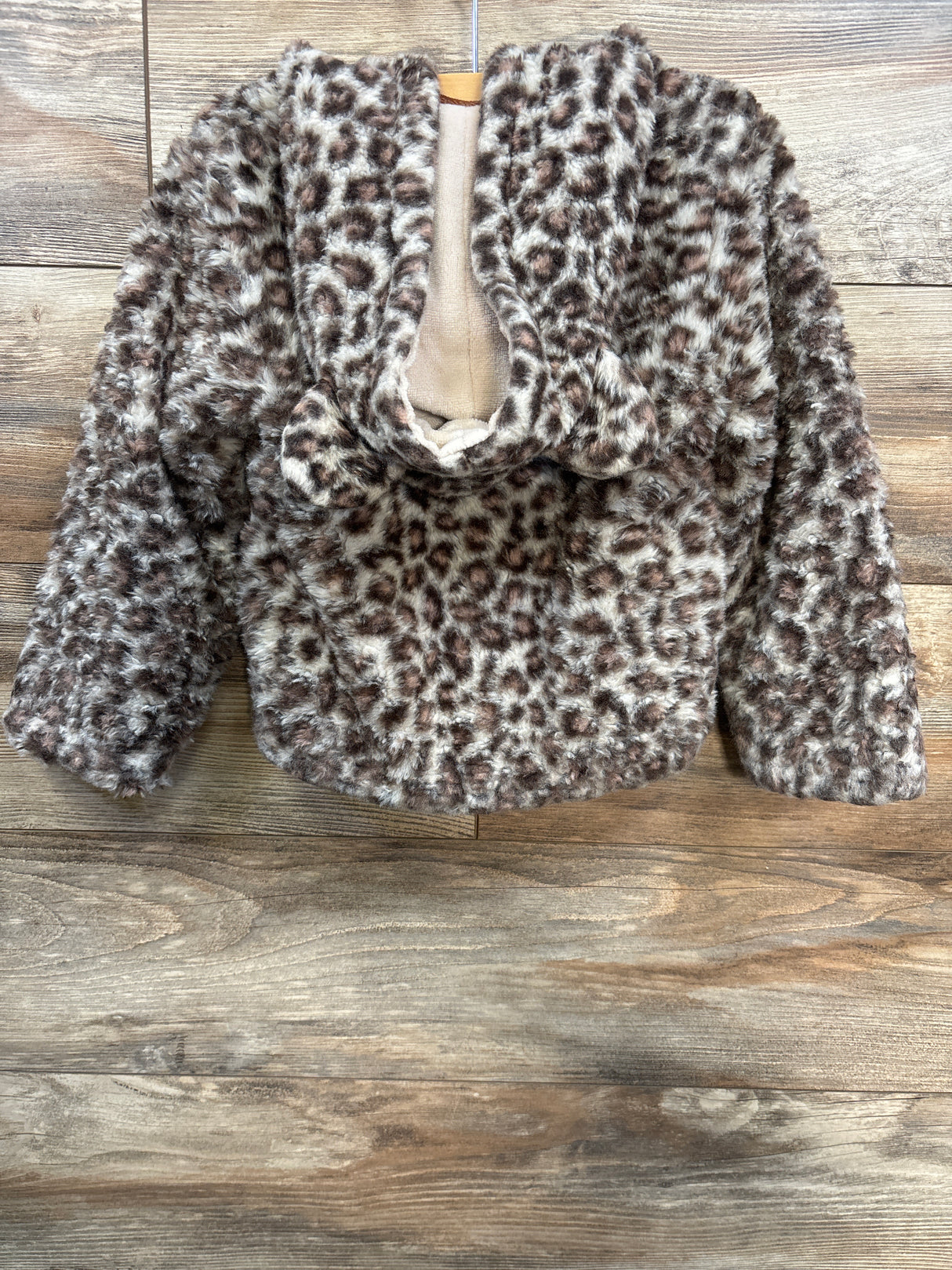 Sweet Stories Plush Leopard Print Full Zip Jacket Beige sz 5T