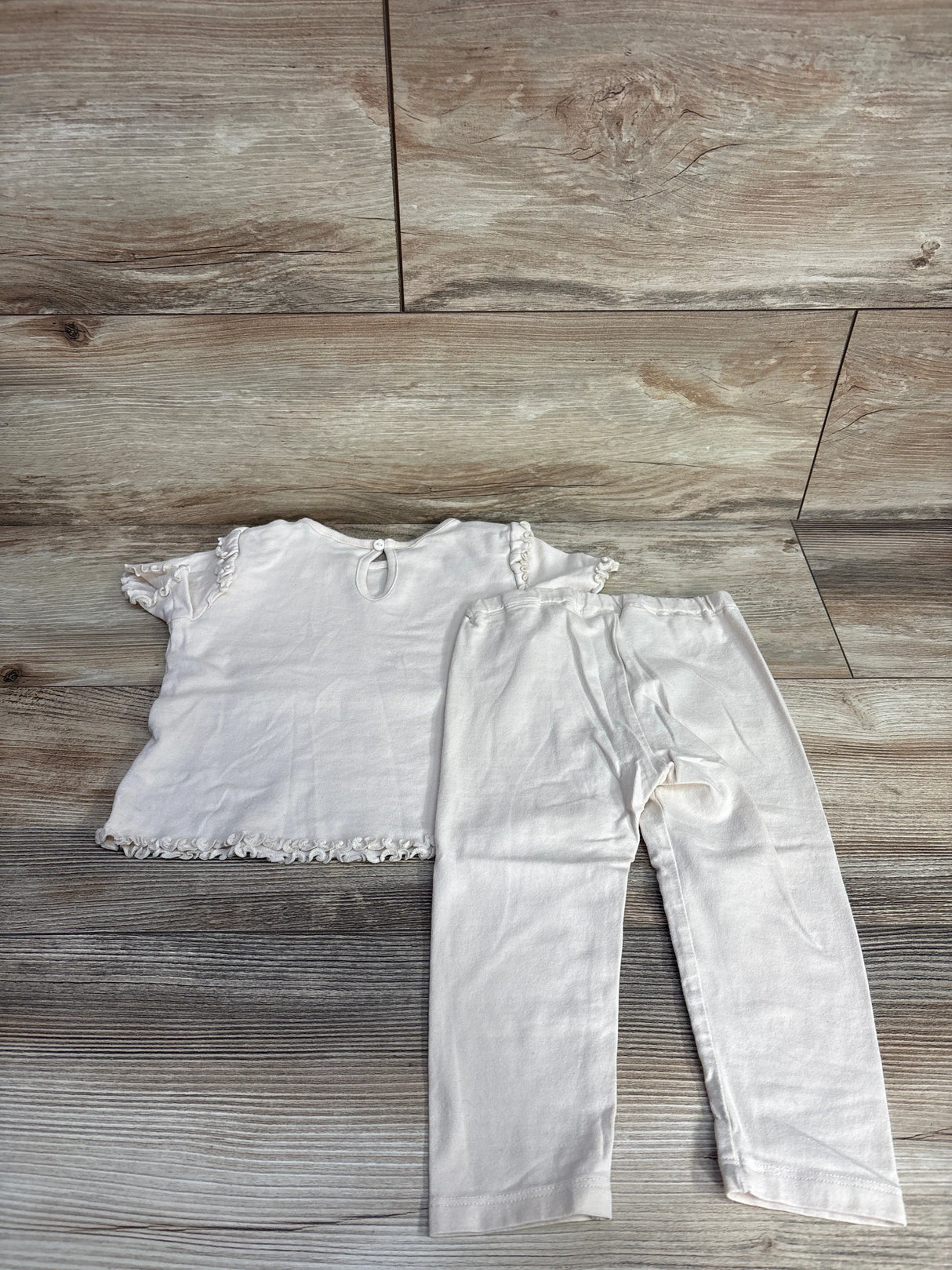 H&M 2pc Minnie Mouse Ruffled Sleeve Shirt & Pants Set Beige sz 18m