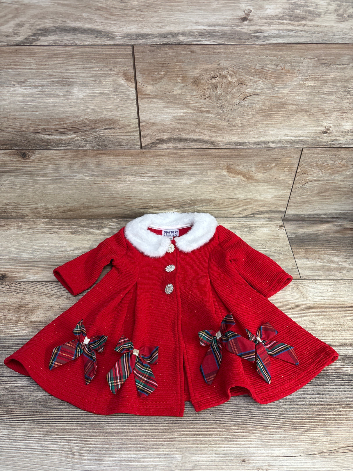 Blueberi Boulevard Ribbed Glitter Dress Coat Red sz 6m