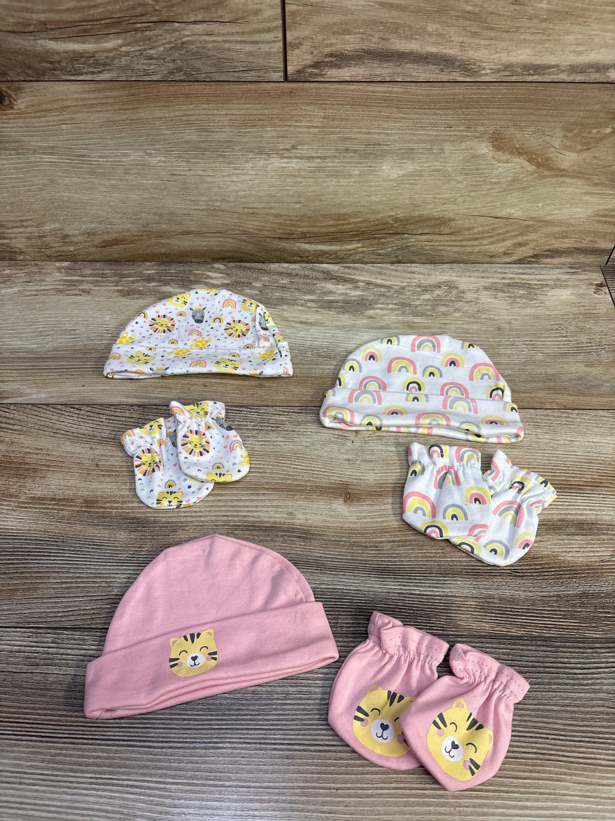 6pc Hat & Mittens Pink sz Newborn