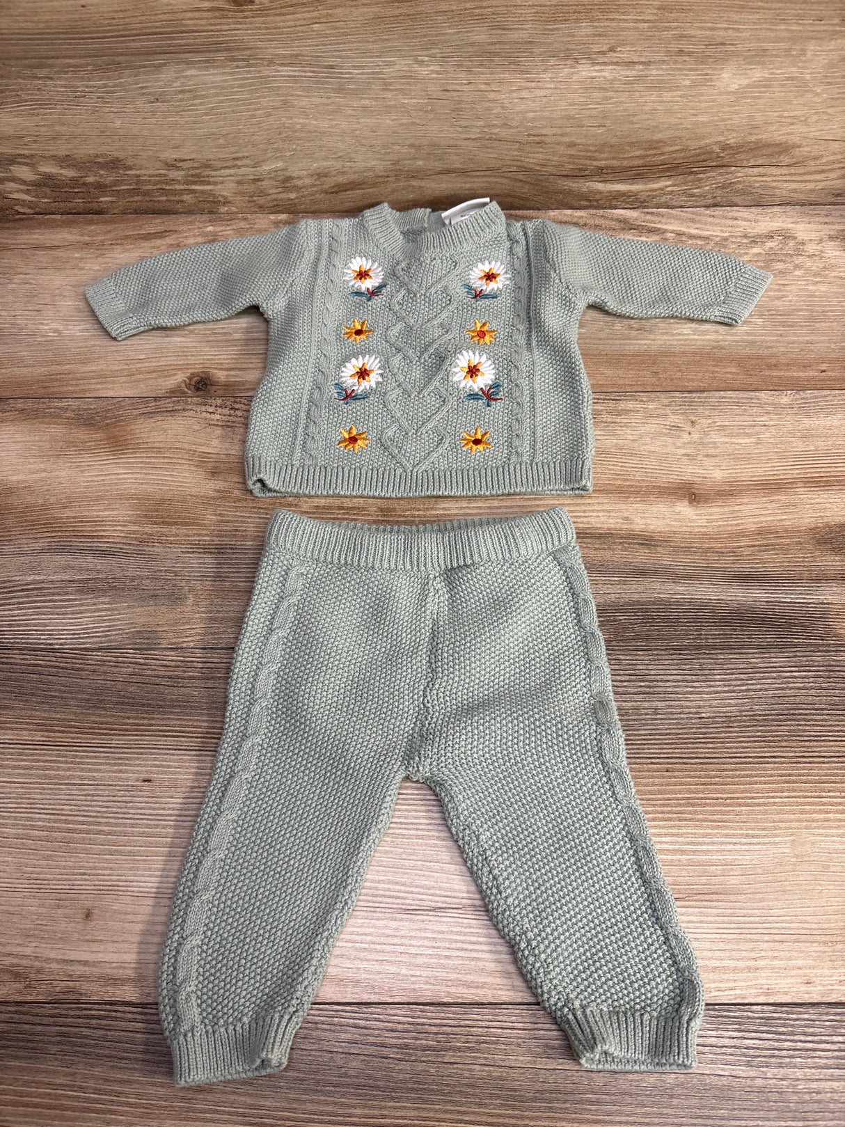 Nicole Miller 2pc Chunky Knit Sweater Set Sage sz 6-9m