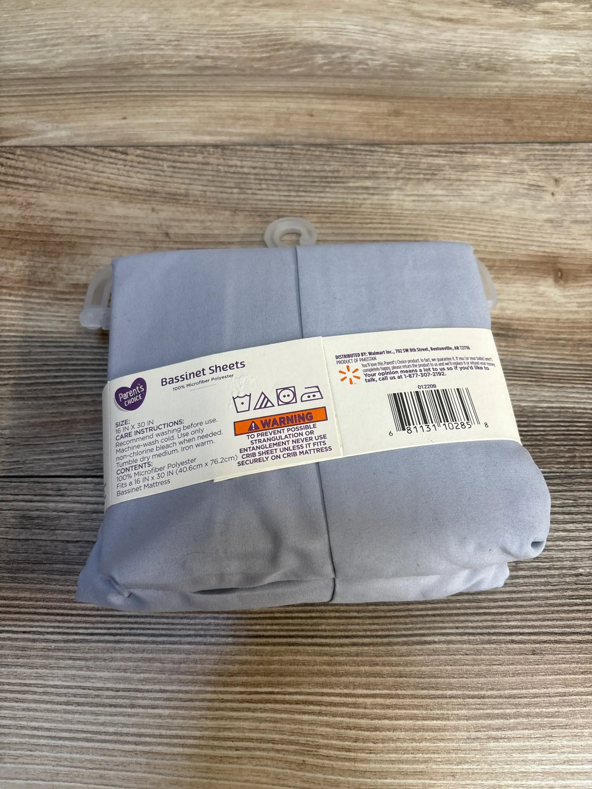 Light blue bassinet sheet, 100% microfiber polyester, fits 16x30 inch mattress, Parent's Choice brand