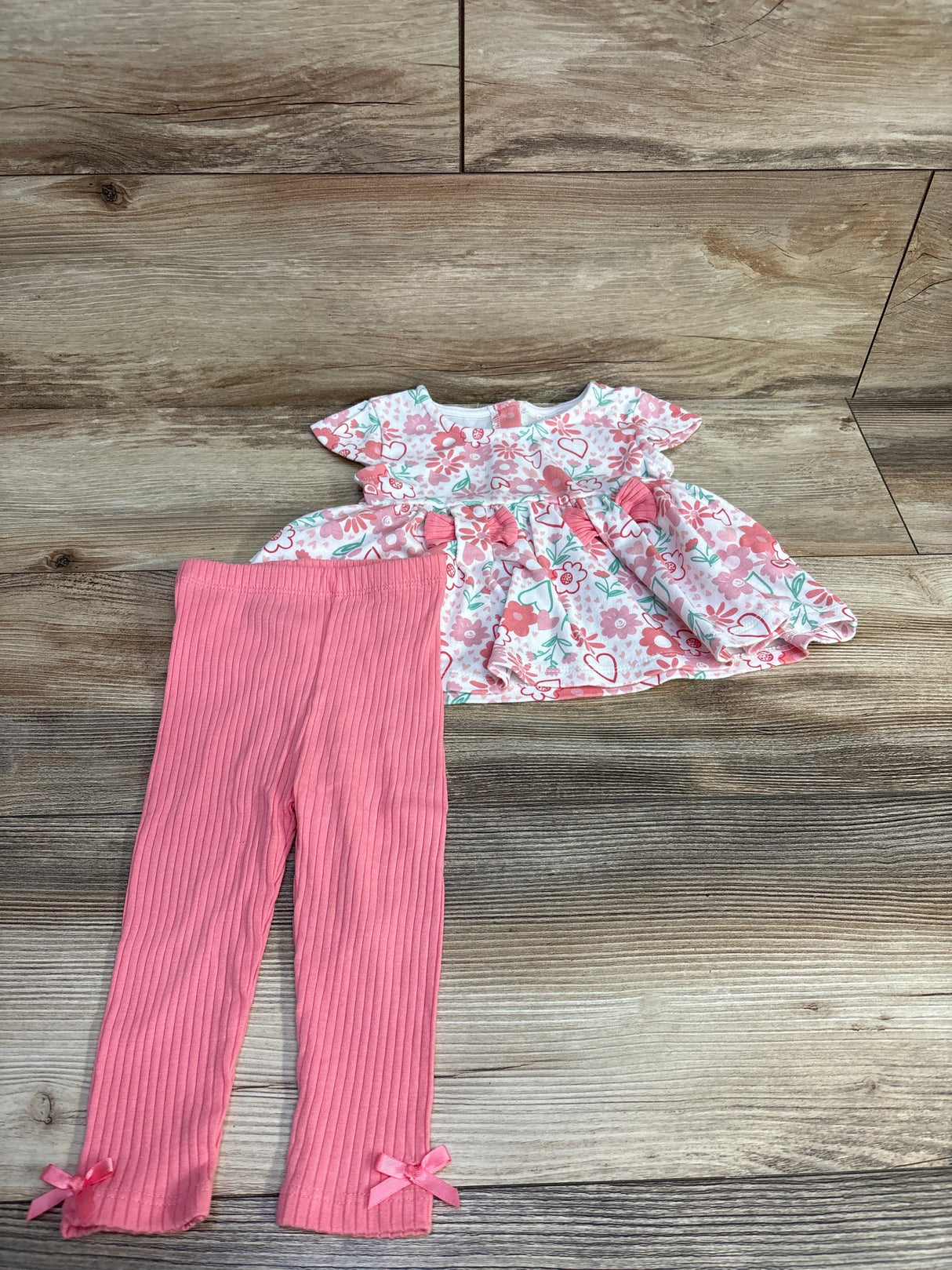 Little Beginnings 2pc Floral Peplum Top & Ribbed Bottoms Set White sz 12m