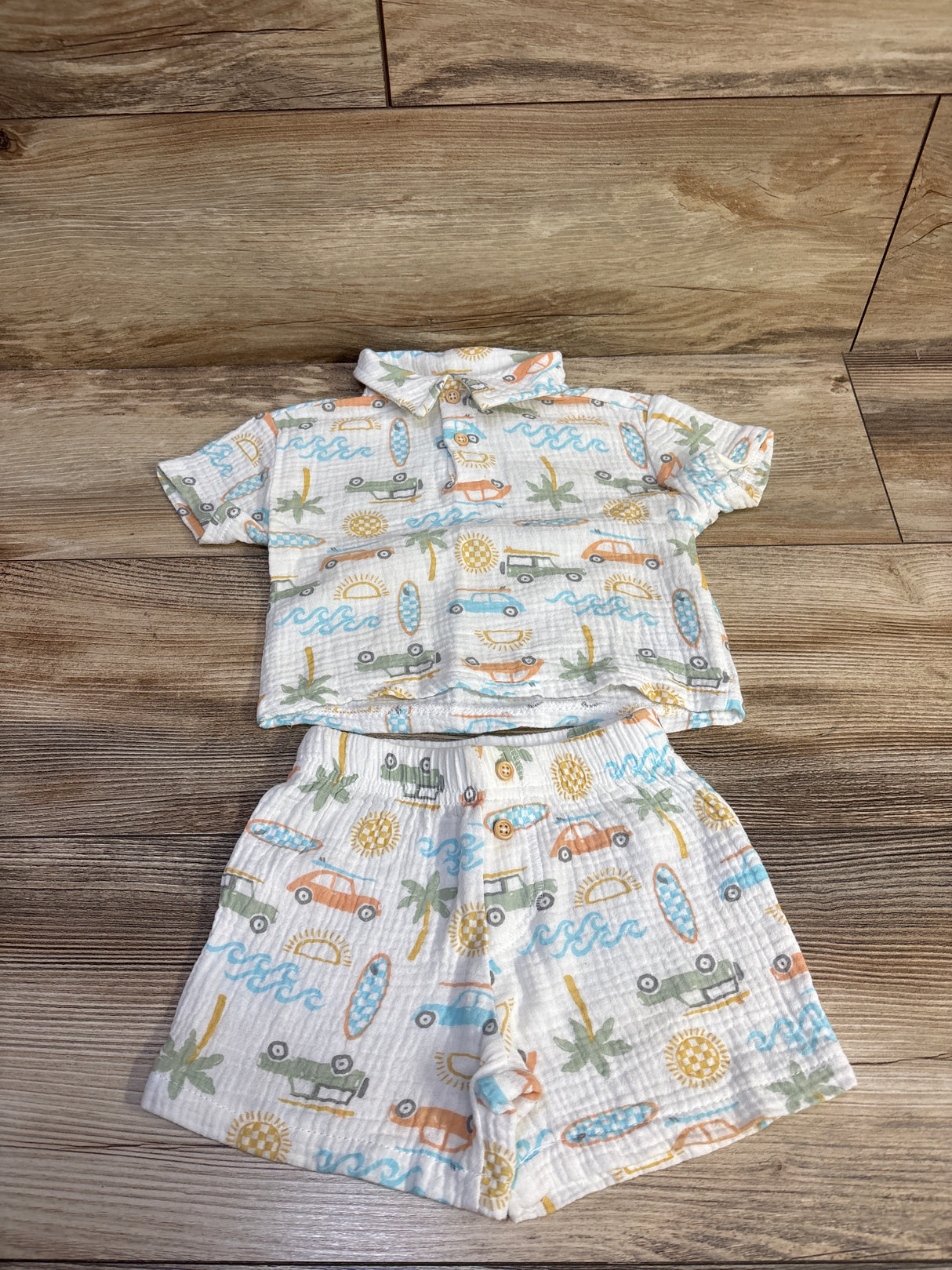 La Dolce Vita by Chick Pea 2pc Gauze Polo Shirt & Shorts Set White sz 6-9m