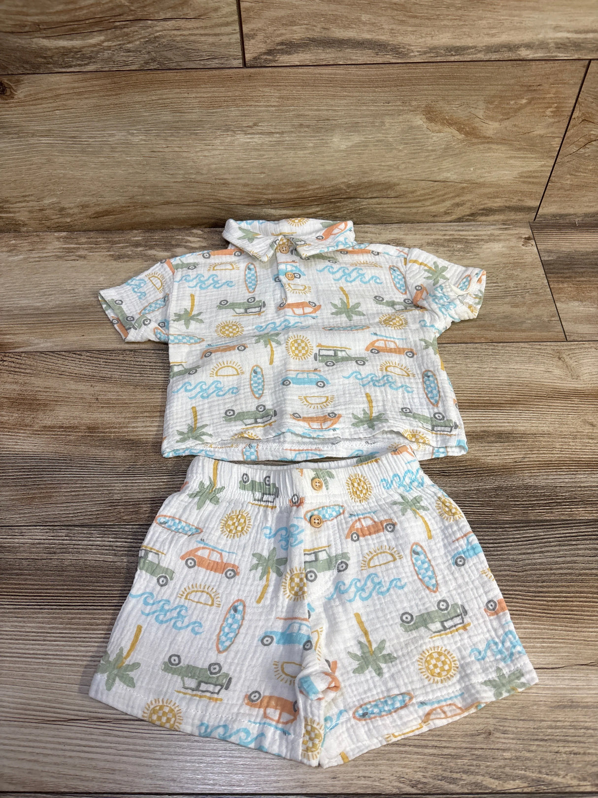La Dolce Vita by Chick Pea 2pc Gauze Polo Shirt & Shorts Set White sz 6-9m
