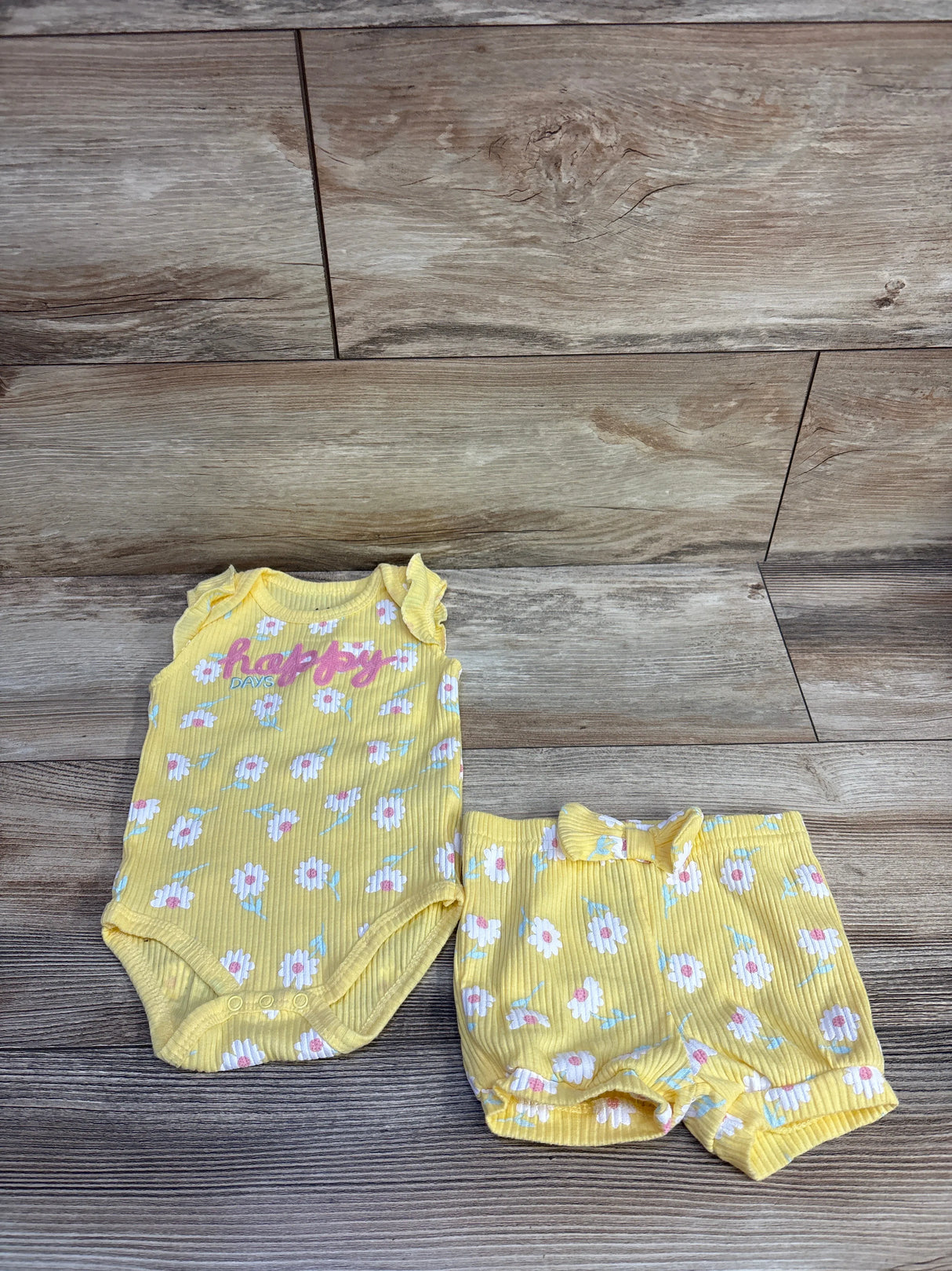 Millie & Myles 2pc Ribbed Happy Days Bodysuit & Shorts Set Yellow sz 6-9m