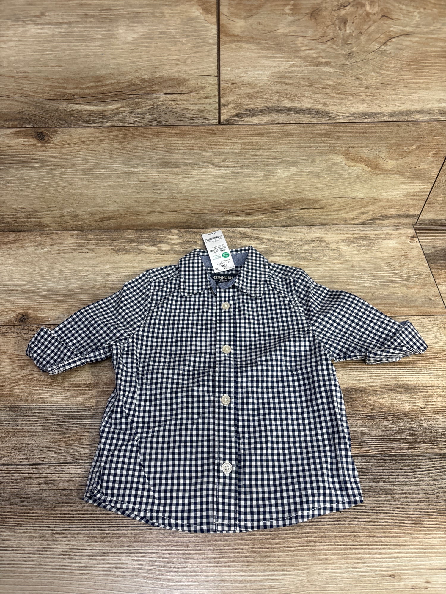 NEW OshKosh Button Up Gingham Shirt Blue sz 18m