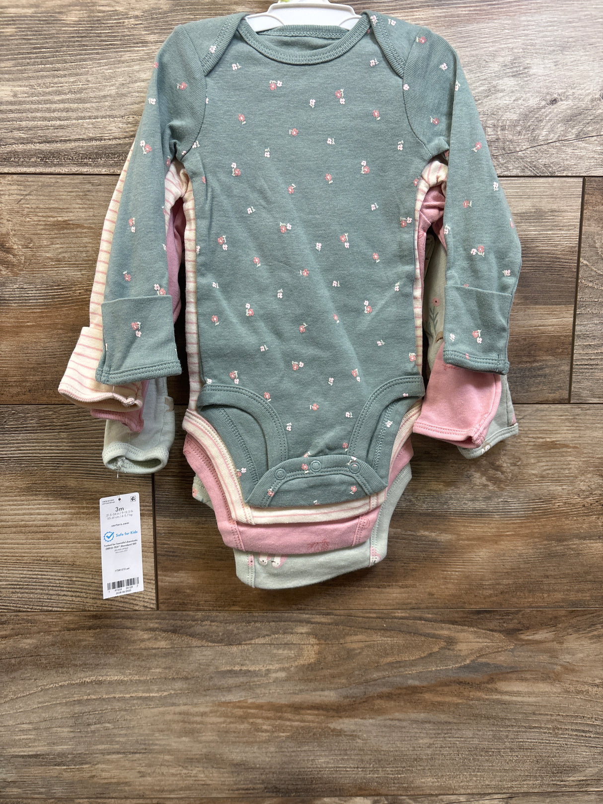 NEW Carter's 4pk Long Sleeve Bodysuits Green sz 3m