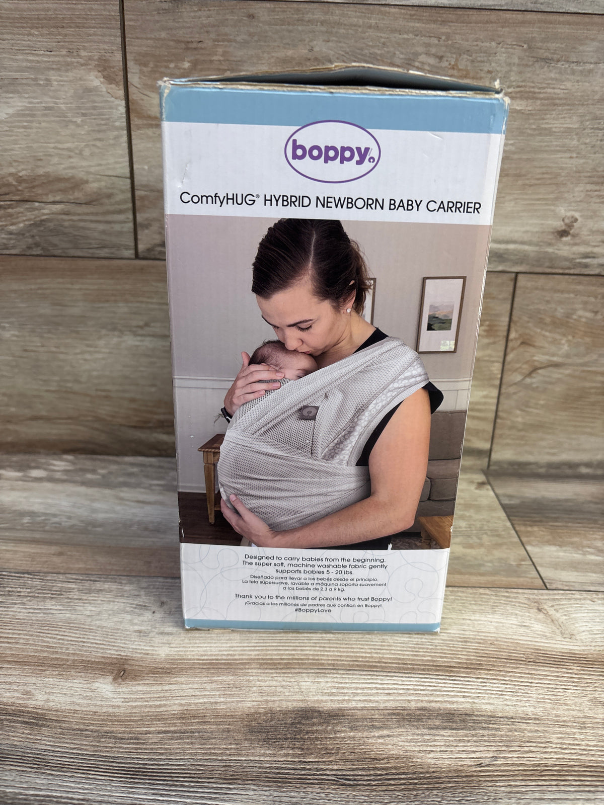 Boppy ComfyHUG Hybrid Newborn Baby Carrier in Gray Little Cheetah 5-20lbs