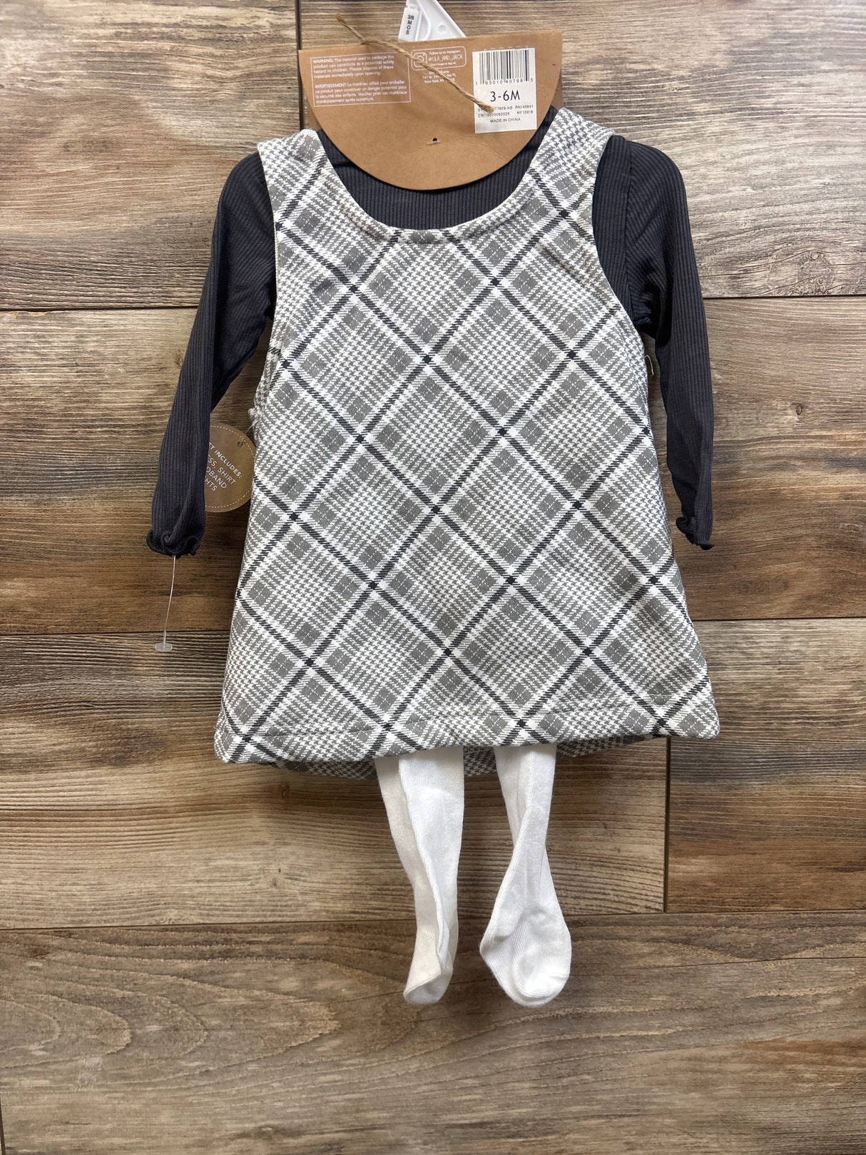 NEW Lila & Jack 4pc Dress, Long Sleeve Shirt, Tights, & Headband Set Grey sz 3/6m