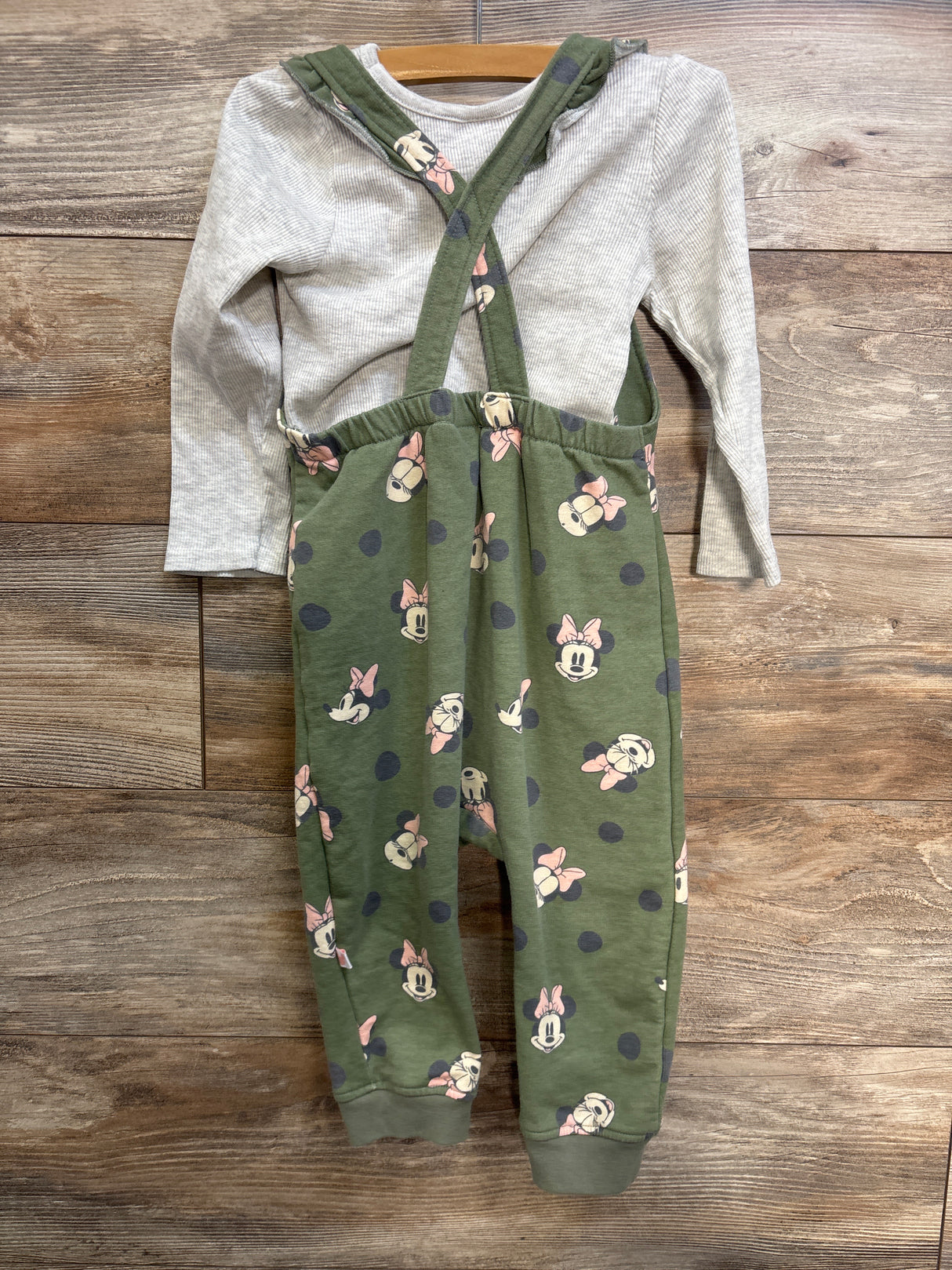 Disney Junior 2pc Minnie Mouse Ribbed Long Sleeve Shirt & Overalls Grey sz 4T